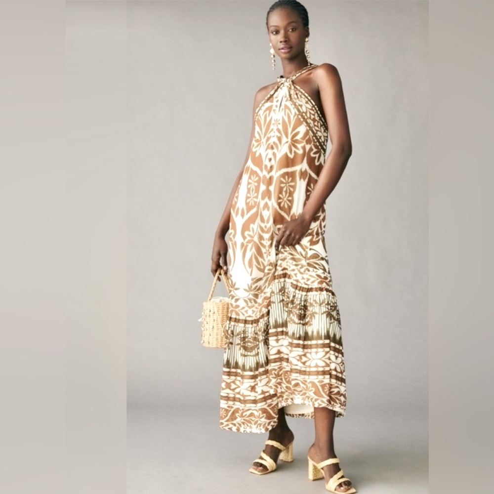 Anthropologie | Vineet Bahl Flowy Front Twist Halter Maxi Dress in Oceania Print